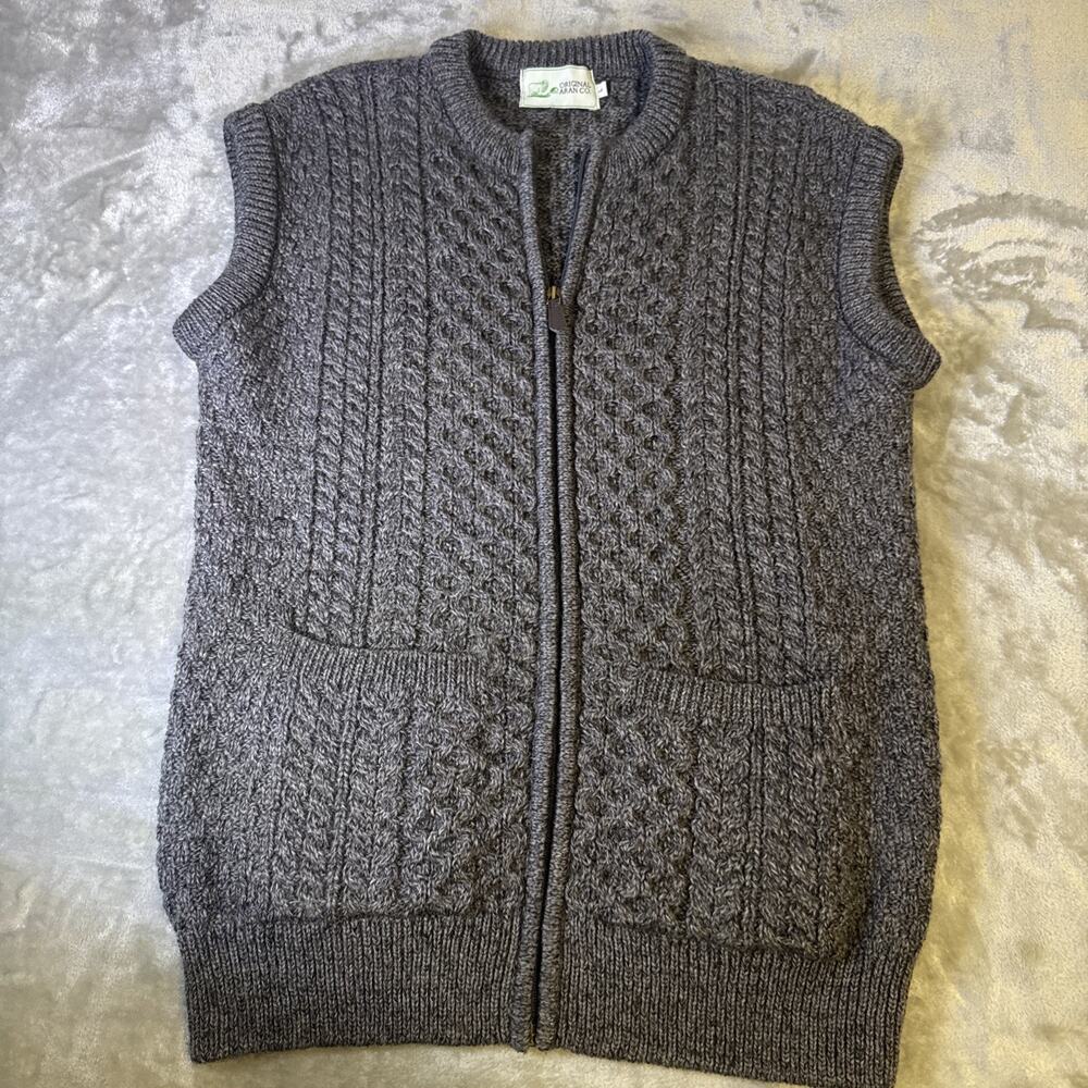 Original Aran Co. 100% Merino Wool Cable Knit Fisherman Sweater Vest Mens Large